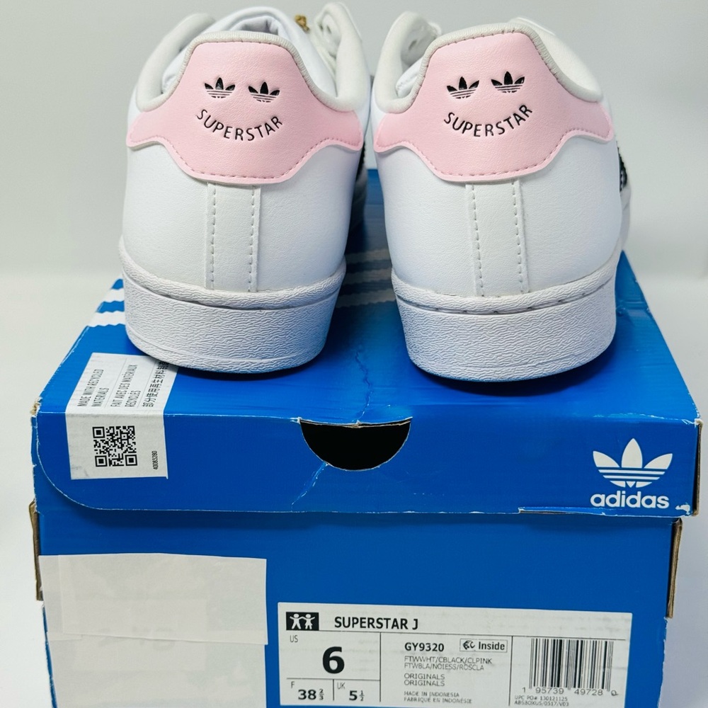 NEW Adidas Superstar J Original White Black Pink Women’s Size 6 Box Authentic - Picture 6 of 8